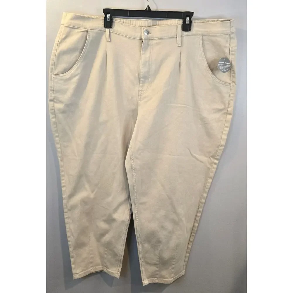 Ophelia Roe Plus Size 3X Capris Cropped Cream Denim Pants Flat Front 46
